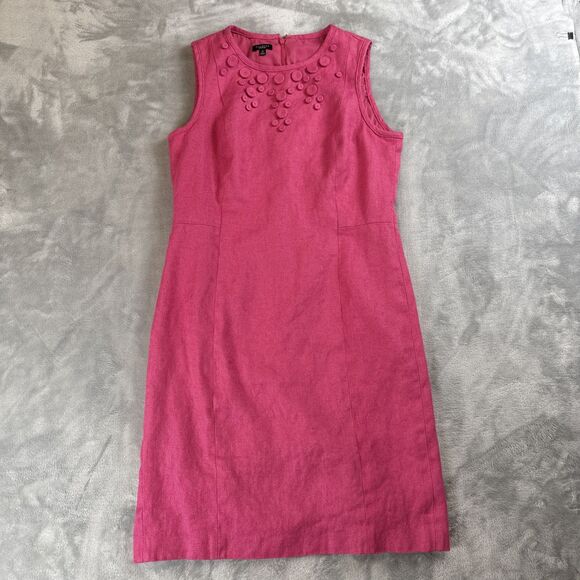 Talbots Women's 12 Pink Linen Blend Sleeveless Sheath Dress Button Detail - Picture 1 of 7